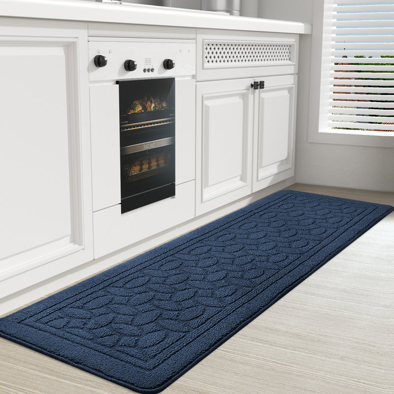 Floral Water Resistant Non-Skid Kitchen Mat, Runner 1'6" x 4'11", Blue