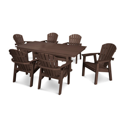 Seashell 7- Piece Farmhouse Dining Set with Trestle Legs