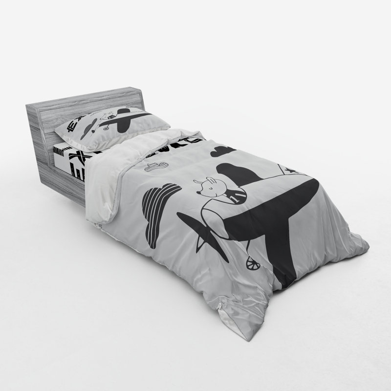Ensemble de housse de couette en microfibre blanc / noir, Housse de couette simple TG + 2 articles suppléme