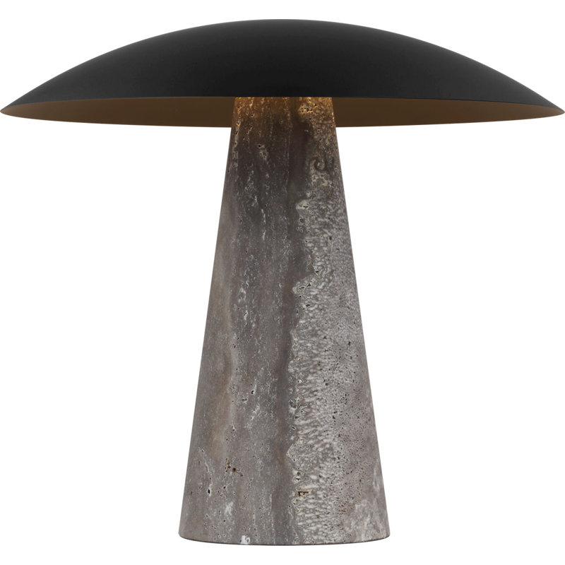 Aegis Medium Travertine Table Lamp, Bronze