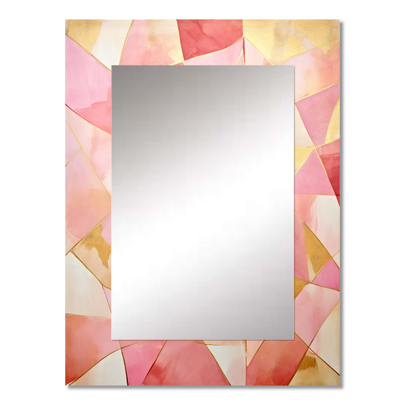 Rose et or Tessellations - miroir mural de formes abstraites, miroir décoratif doré, impression d'art en métal, 32 po x 24 po