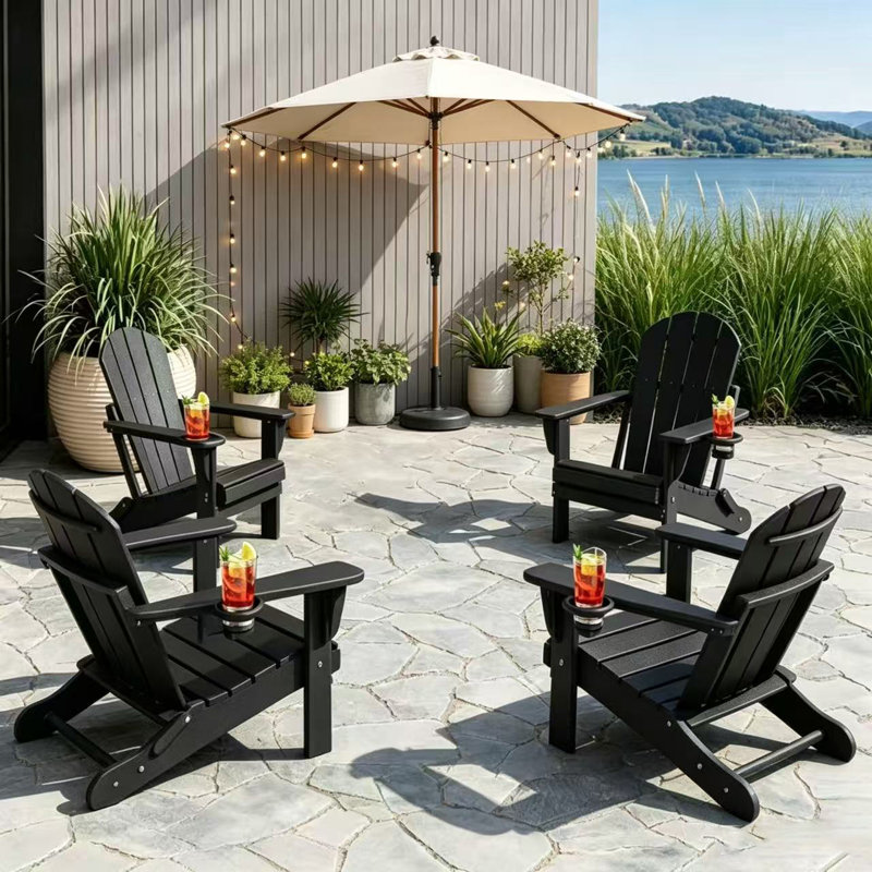 Lutie Foldable Outdoor Adirondack Chair, Black