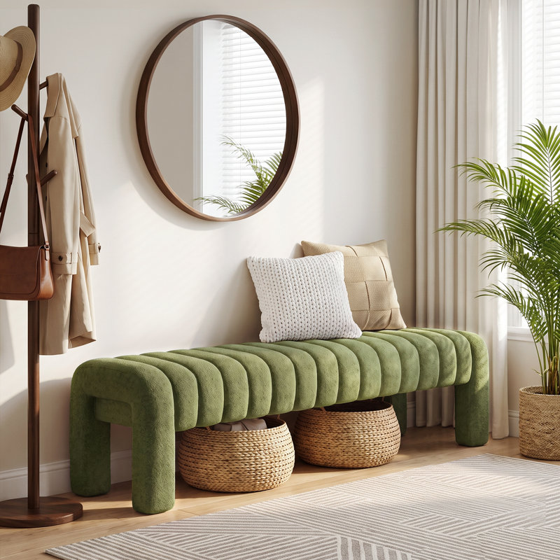 Banc rembourré sans dossier Oyan, Boucle verte, H 17 po x l 63 po x P 17,3 po