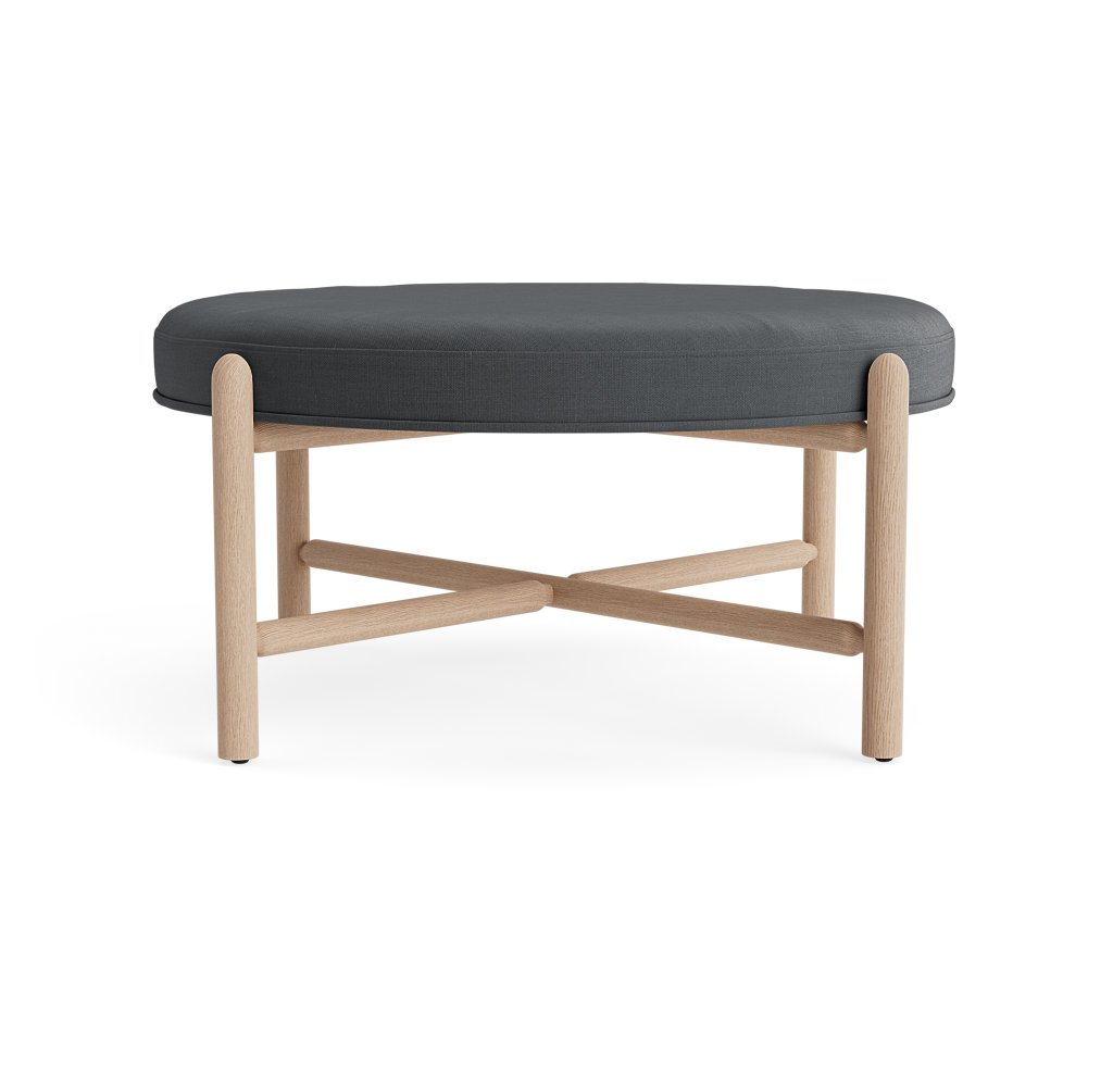Vane 36" Linen Upholstered Ottoman, Charcoal, Oak