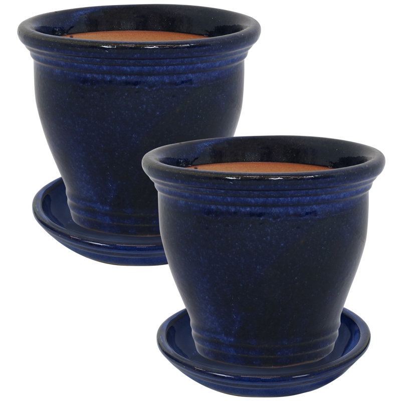 Jardinières rondes 11 "avec soucoupes 11" - Bleu impérial
