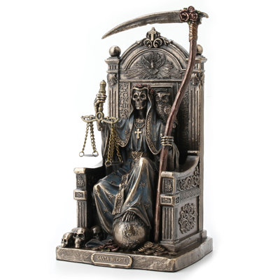 8.66 in H Sitting Santa Muerte with Scythe and Scale Poly Resin