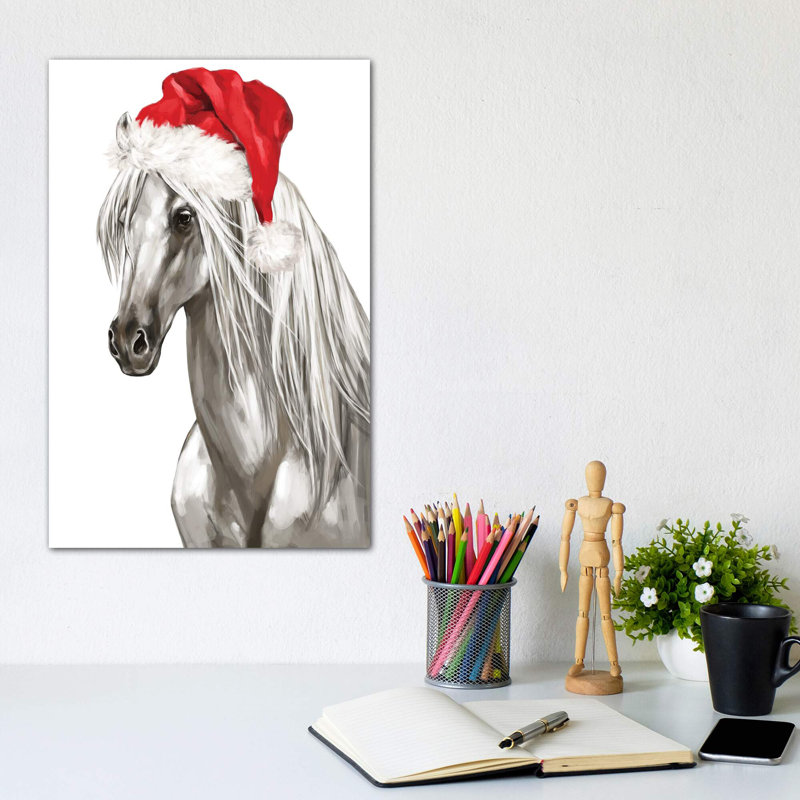 «Christmas White Horse» par Big Nose Work - impression d'art graphique, H 12 po x l 8 po x P 0,75 po, Toile tendue