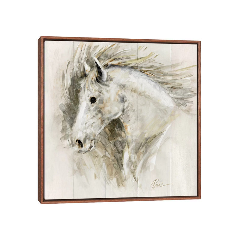 «White Thunder» par Ruane Manning - reproduction d'art, H 37 po x l 37 po x P 1,5 po, Toile avec cadre brun, Pas de tapis
