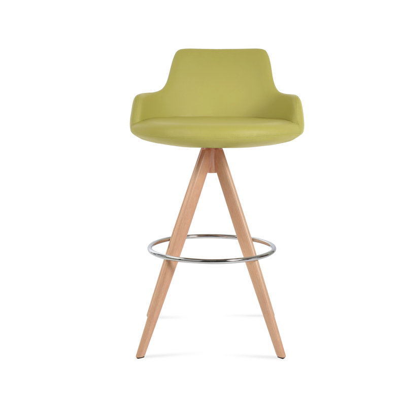 Tabouret de derviche, Naturel, Similicuir vert, Tabouret de bar (siège d'une hauteur de 29,5 po)