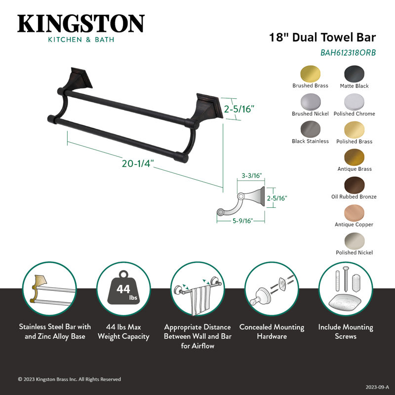 Kingston Brass Monarch Dual Towel Bar, Brushed Brass