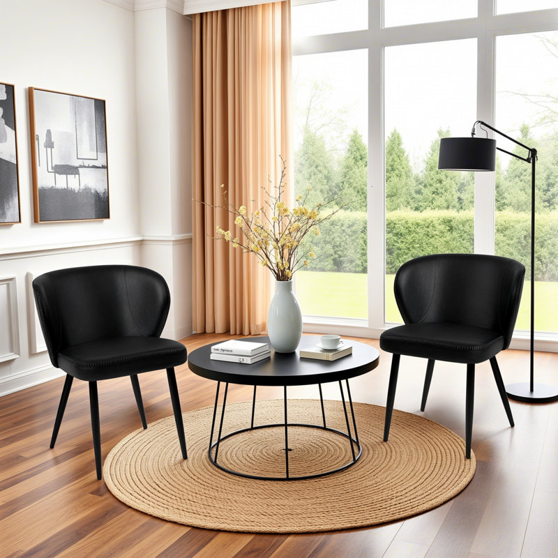 Chaises de salle à manger avec siège à coussin en similicuir et pieds en métal, noir