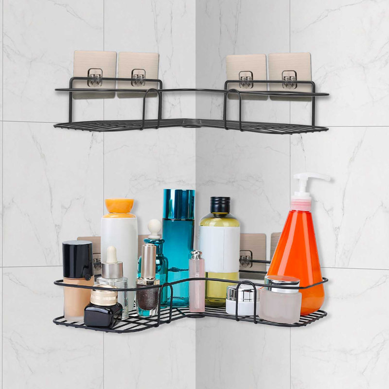  Kylis Corner Shower Caddy with 11lbs Capacity Per Shelf No-Drill Adhesive Mount Rustproof