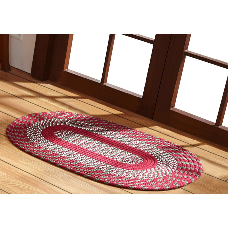 Tapis intérieur / extérieur rouge tressé à la main Samara, Ovale 2 pi 6 po x 4 pi 2 po