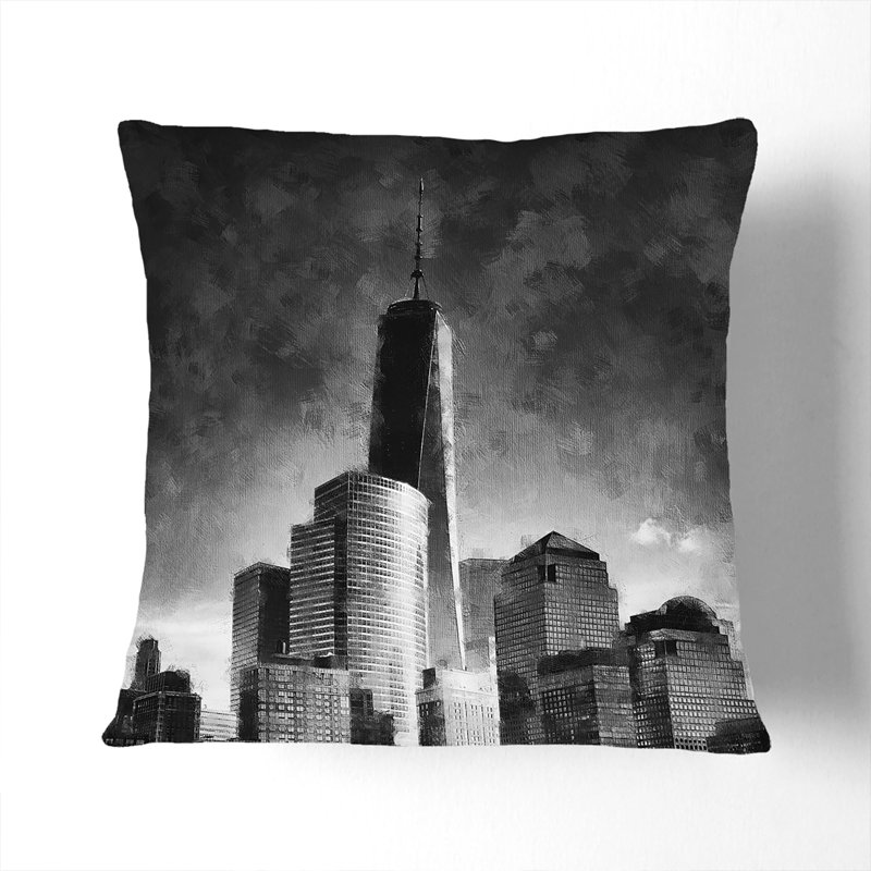 Freedom Tower in New York City Painting Cushion with Filling, 40cm H x 40cm W x 15cm D