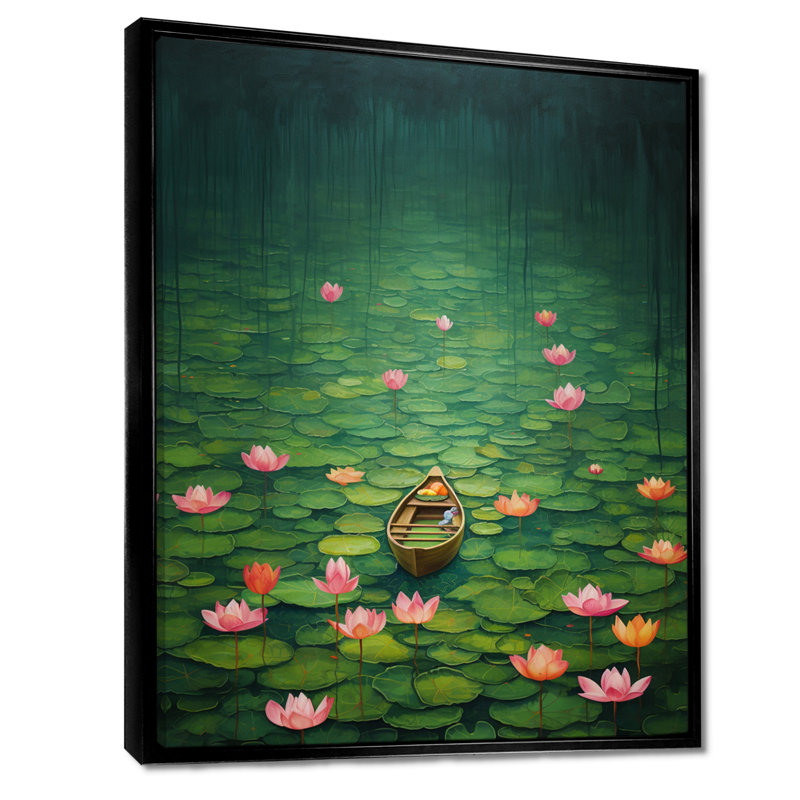 Dériveur flottant sur rivière rose, Cadre flottant noir, H 20 po x l 12 po