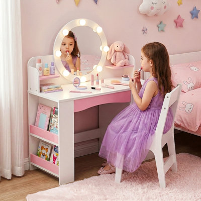 Bureau de coiffeuse pour enfants avec miroir à DEL et tabouret