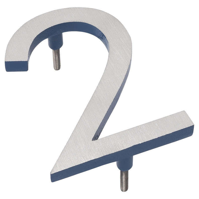Numéro de maison à fixation flottante 16 po, 2, Nickel satiné / bleu océan