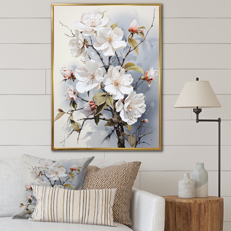 «Houssam Asian Art Apple Blossom II», reproduction sur toile, H 20 po x l 12 po x P 1 po, Cadre flottant doré