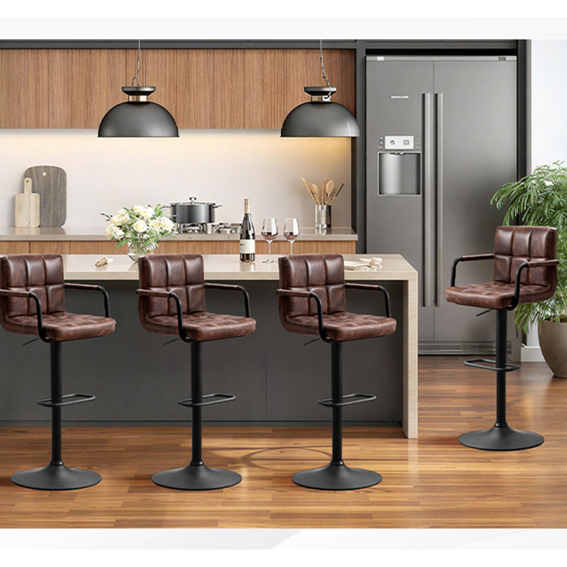 4-Piece Penacook Swivel Adjustable Height Upholstered Bar Stool, Dark Brown