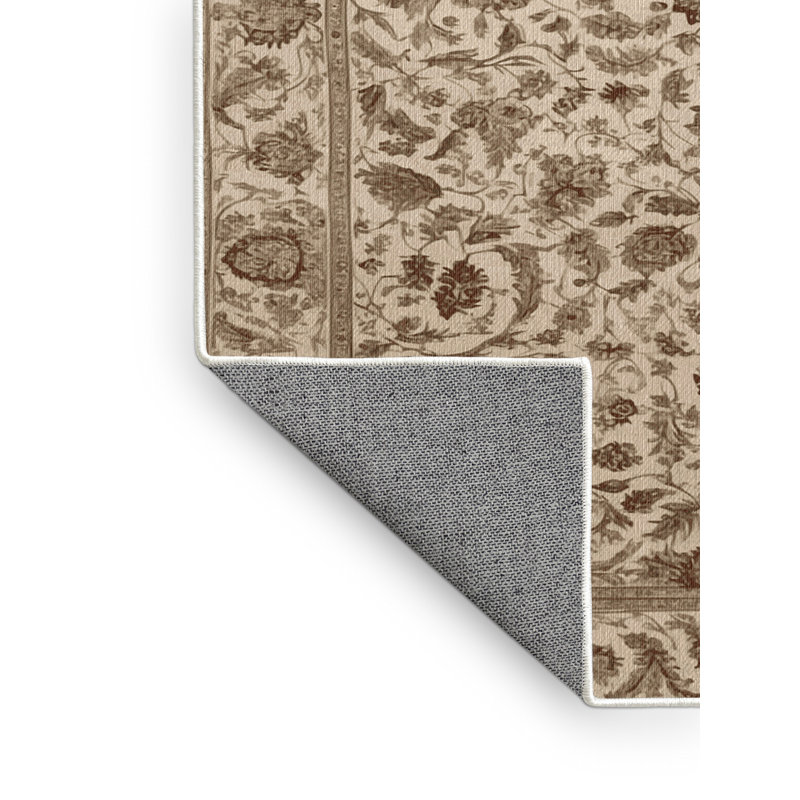 Tapis beige lavable à la machine, Rond 7 pi