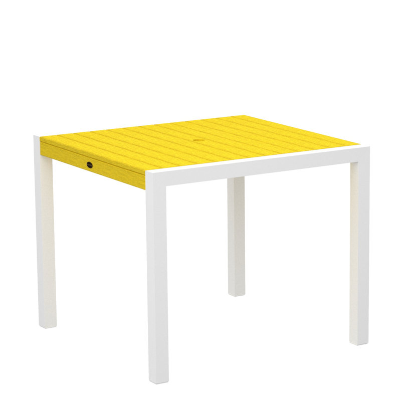 POLYWOOD MOD Dining Table, Lemon, White, 35.18" W x 35.18" D