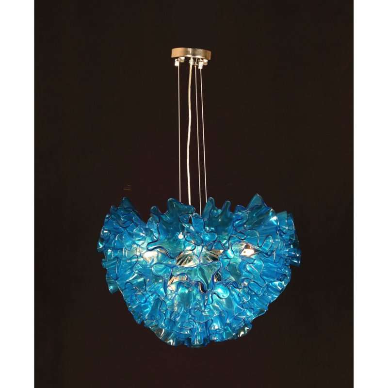 Lustre sculpture Murano Eve, Or brossé, H 16 po x l 22 po x P 22 po, Vert turquoise