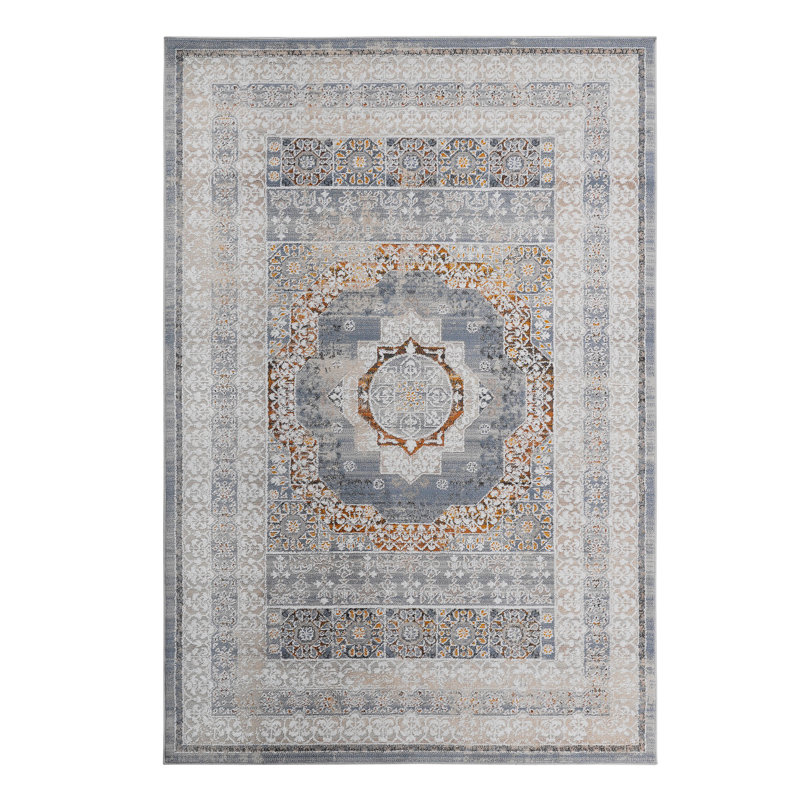 Area Rug, Collection 5X7 Blue/Medallion Non-Shedding Living Room Bedroom Dining Home Office Stylish And Stain Resistant