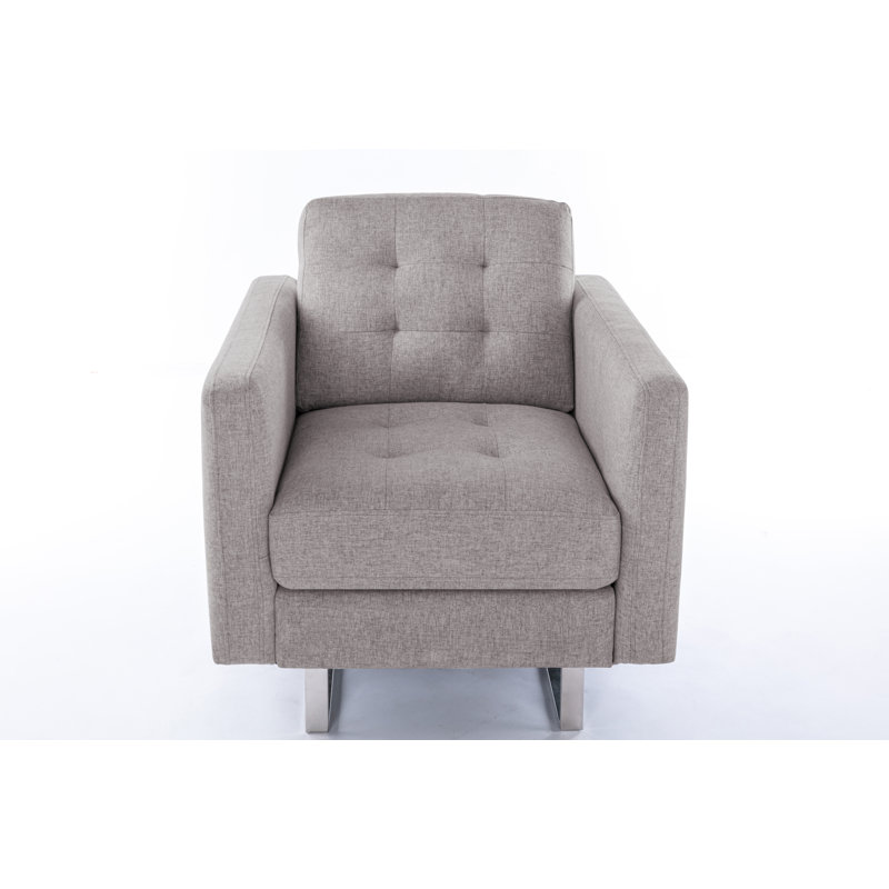 Tufted Linen Armchair, Beige Duplicate