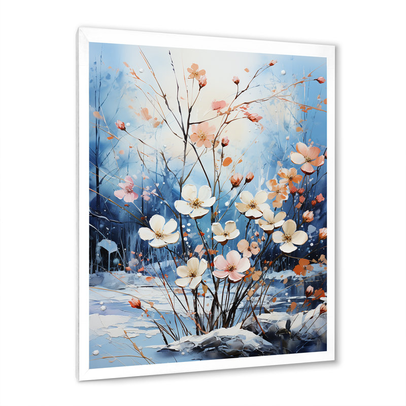 Bouquet de fleurs de neige en harmonie, Cadre simple blanc, H 32 po x l 16 po x P 1 po