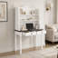 Bureau Mid-Century avec 2 tiroirs et tablettes de rangement, bureau de meuble-lavabo en bois, bureau d'étude pour bureau à domicile, blanc et espresso-1350418004