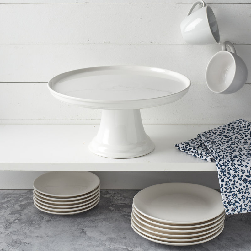 Denmark Tools for Cooks 11.5in Round Stoneware Cake Plate with White Bistro