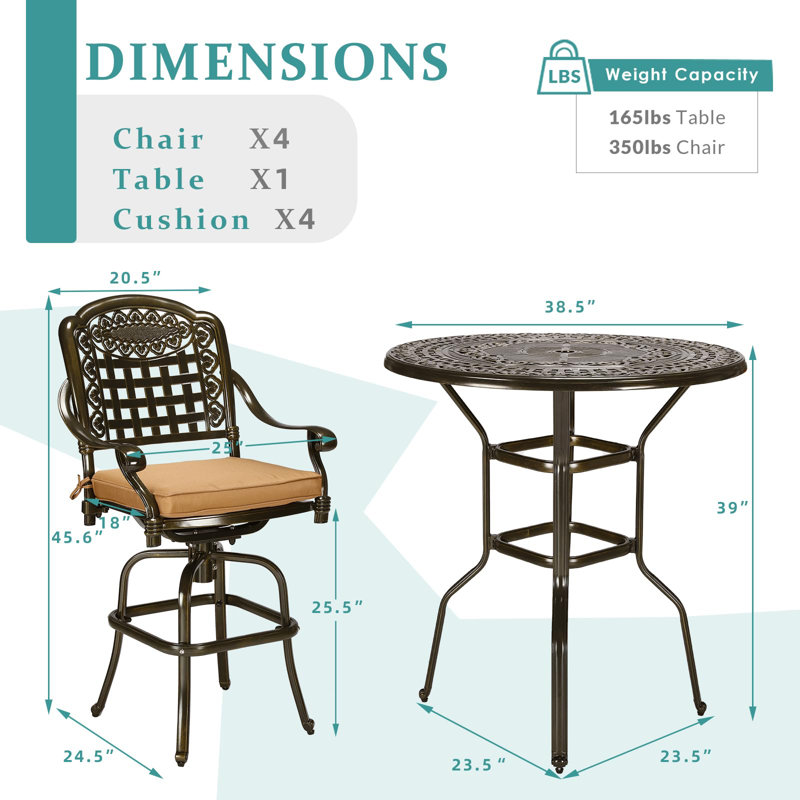 Patio Dining Set with Round Table , Cushions Included, 4