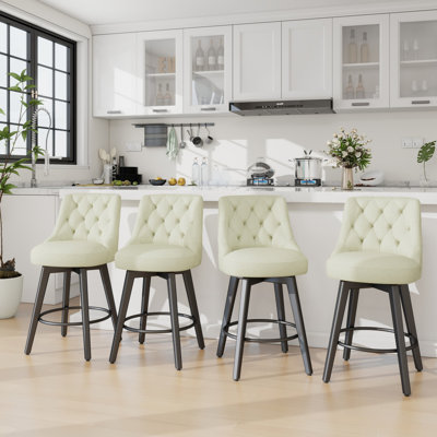 Swivel Upholstered Counter Stool With Solid Wood Frame