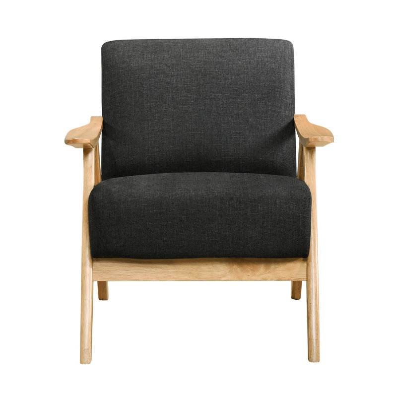 Siège d'appoint en tissu gris foncé, structure en bois d'hévéa massif et rembourrage en mousse pour fauteuil de relaxation, fabrication en bois, siège à dossier rembourré