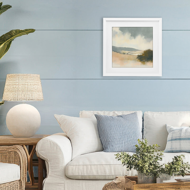 «Land of Strokes», reproduction d'art sous verre encadrée par Mona Grace, H 16 po x l 16 po, Cadre blanc côtier