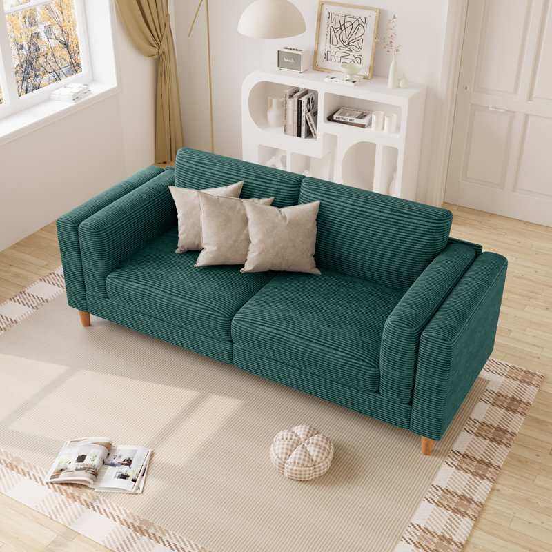 Causeuse et canapé rembourrés avec accoudoirs carrés, Green
