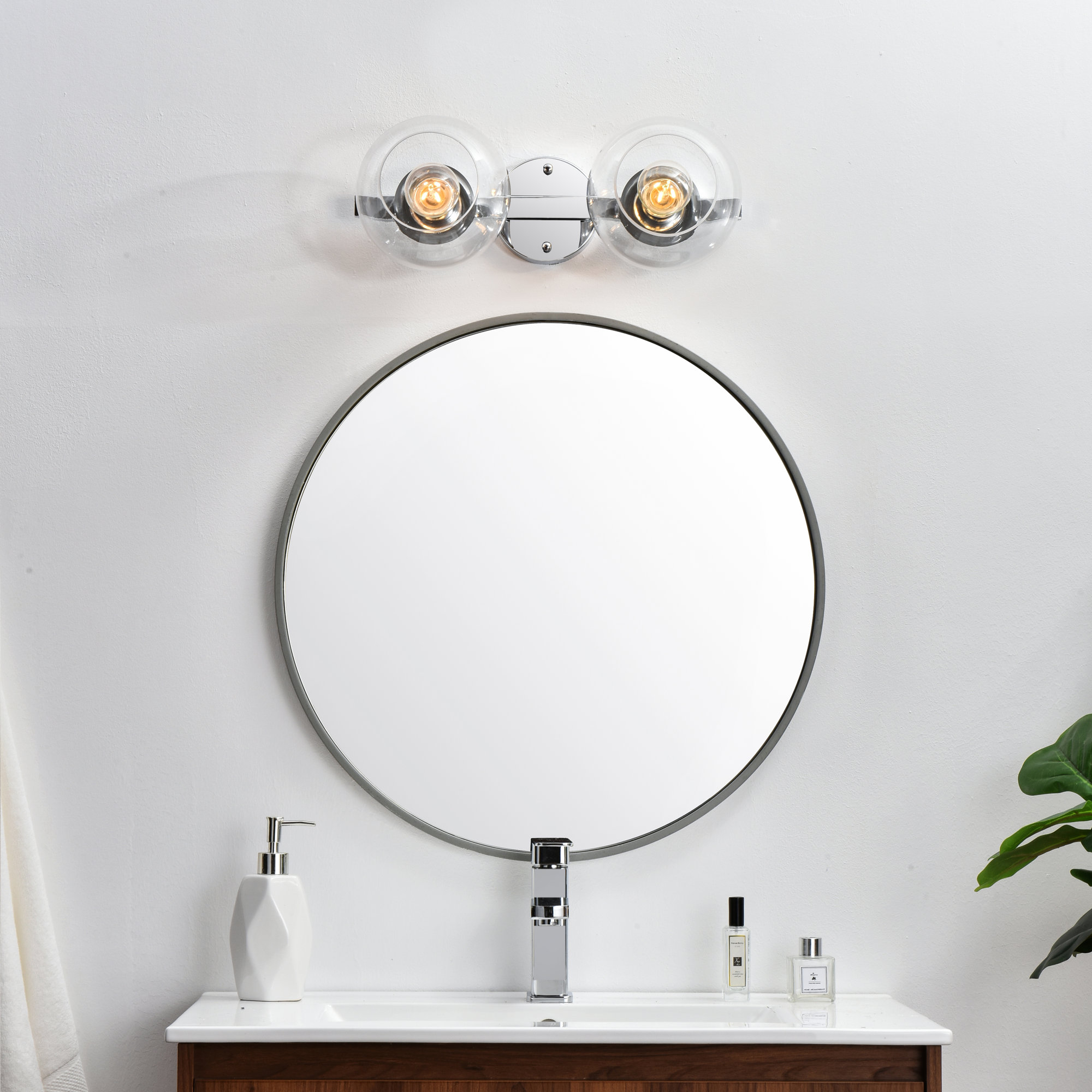 Nathalie 2 Light Glass Dimmable Armed Sconce, Chrome, 2 Lights, 7" H x 17" W x 17" D