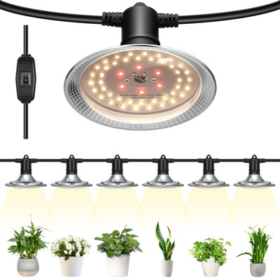 Outdoor LED Grow Lights, Waterproof String Grow Light, Full Spectrum Plant Growing Lights With 22Ft Adjustable Cord For Seedling, Veg, Flower In Greenhouse, Garden, Backyard, Farm (6-Light)