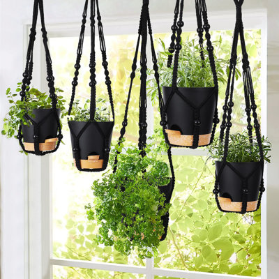 Hanging Planters For Indoor Plants,5Pcs Hanging Basket For Indoor Boho Home Decor,Macrame Plant Hanger,Black