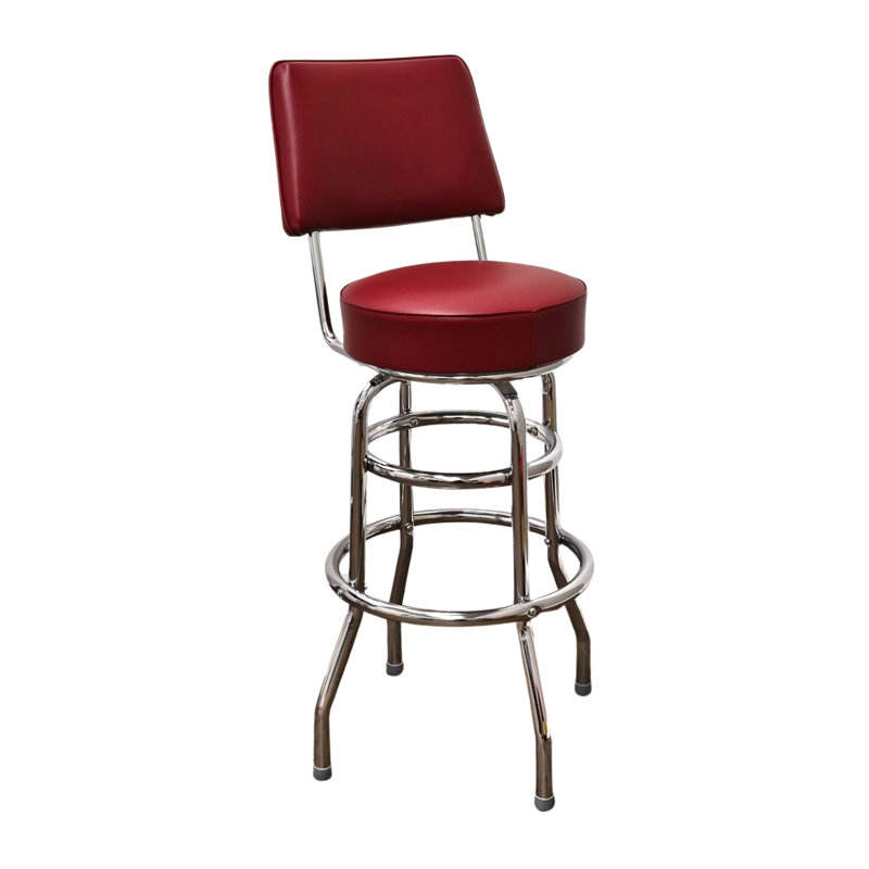 Retro Home Double Ring Upholstered Swivel Bar Stool with Back, Wine