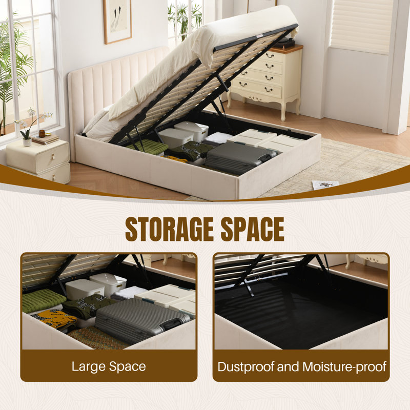 Hydraulic Lift Up Storage Upholstered Platform Bed