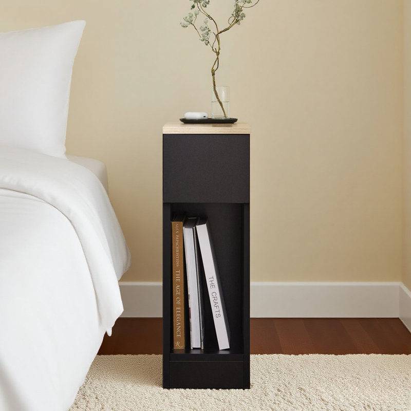 Jayshaun 20cm 1 Drawer Bedside Table, Black/Natural