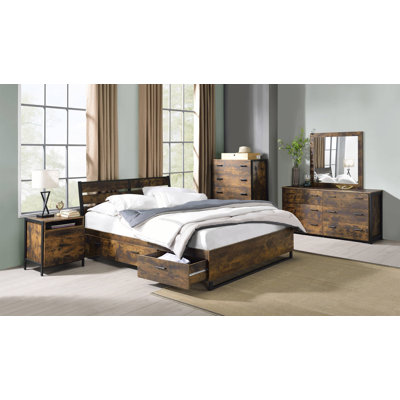 Commode rustique en chêne et finition noire, organisateur de commodes en bois pour chambre à coucher, salon, couloir