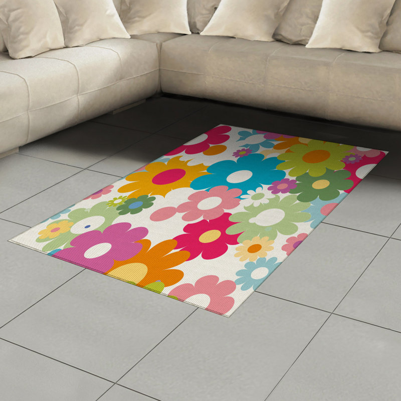 Floral High Density Long Fiber Poly Threads Decorative Area Rug Carpet, Rectangle 4' x 5'8"
