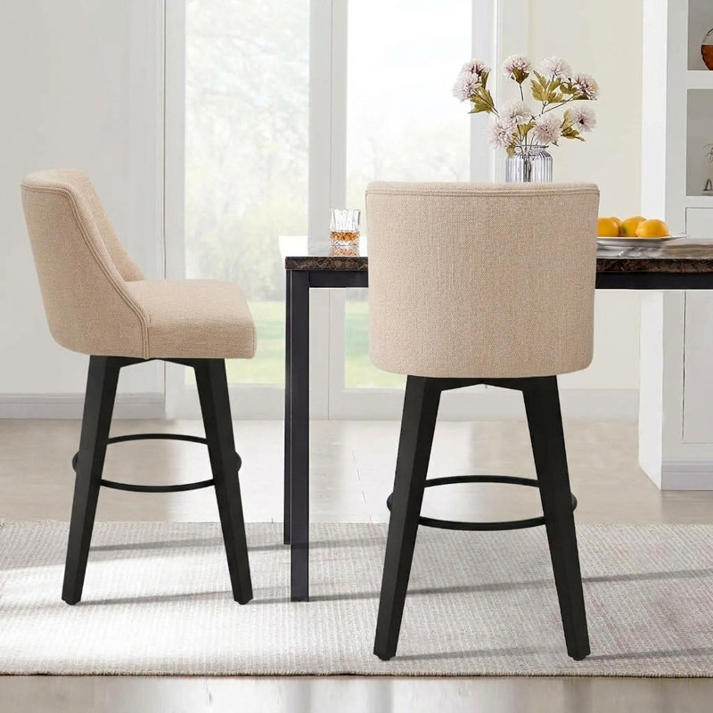 Tabourets de bar modernes pivotants à 360 °, tabourets de comptoir rembourrés avec dossier, chaises d'îlot de cuisine pour la salle à manger, le bar et le comptoir (ensemble de 4)
