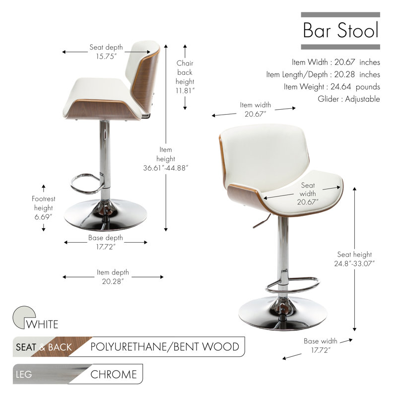 Tabouret de bar rotatif à hauteur réglable Katalyn, Blanc