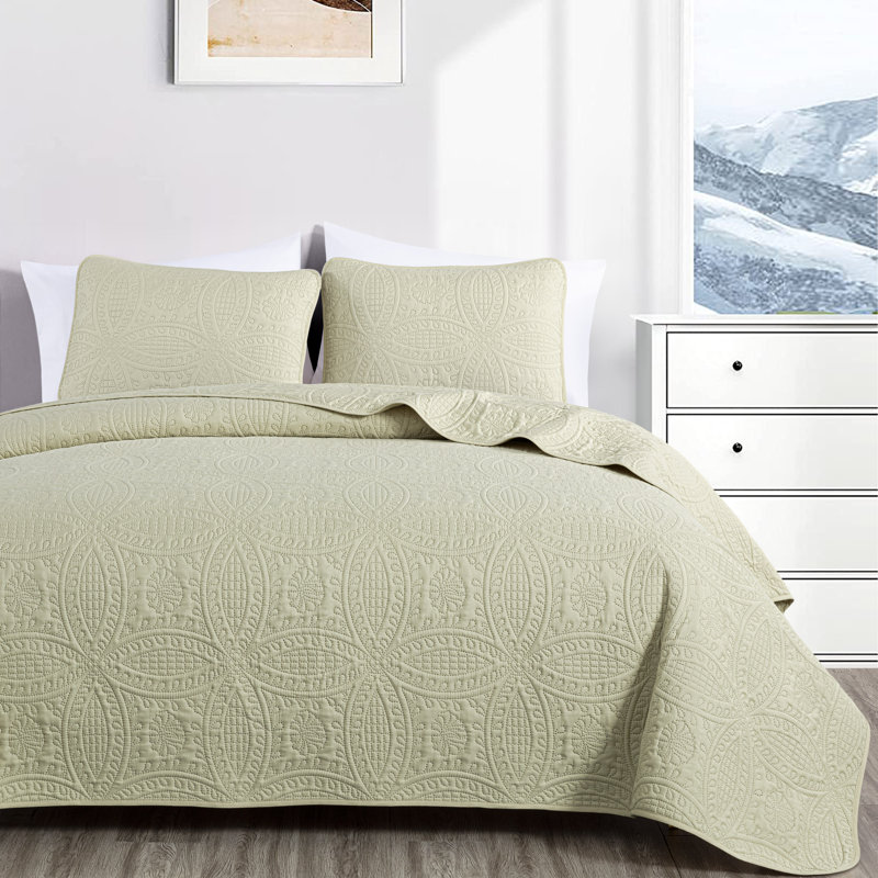 Austin Microfiber Reversible 3-Piece Coverlet / Bedspread Set, Queen Coverlet / Bedspread + 2 Standard Shams, Tan