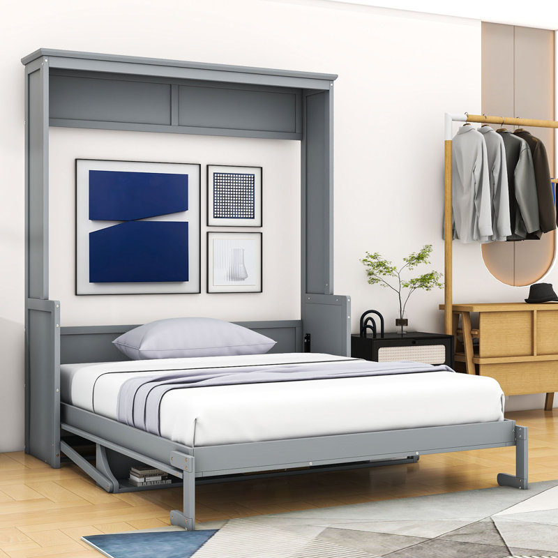 Lit escamotable mural en bois avec canapé, Grand, gris