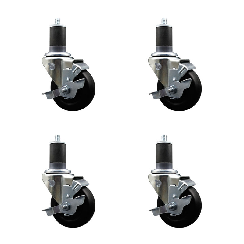 Ensemble de roulettes extensibles pivotantes en caoutchouc dur avec frein SCC TLB 3,5 po x 1-5 / 8 po