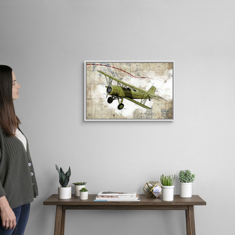 Biplane, impression d’art graphique sur toile, H 18 po x l 26 po x P 1,75 po, Toile encadrée flottée blanche